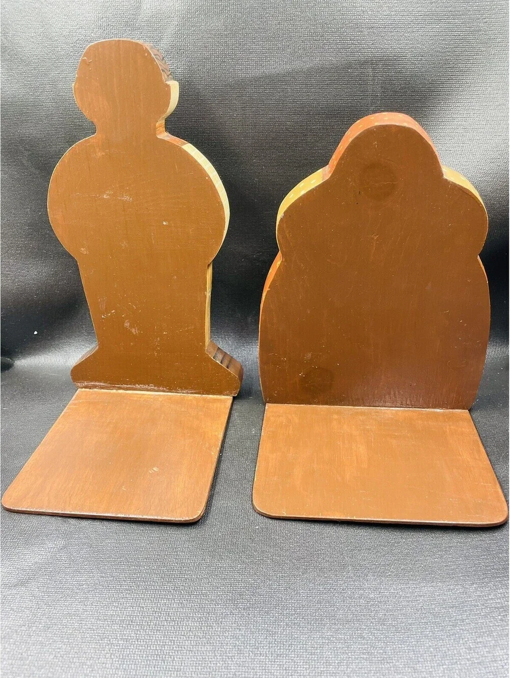 Vtg Folk Art Bookends Wood Hand Painted Pair Book Ends Grannycore 1970s